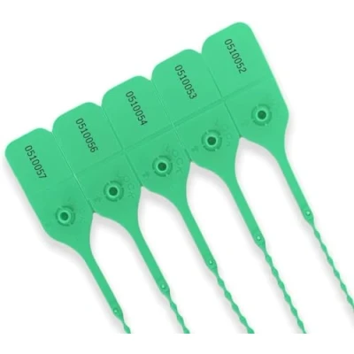 Image of 100 X Green Security Tags Numbered Pull Ties Secure Anti Tamper Seals