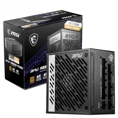 Image of MSI MPG A850G PCIE5 Power Supply Unit, UK Plug 850W, 80 Plus Gold Certified, Fully Modular ATX 3.0, PCIe 5.0 GPU Support, Japanese 105C Capacitors, 0% RPM Mode, Flat Cables 10 Year Warranty