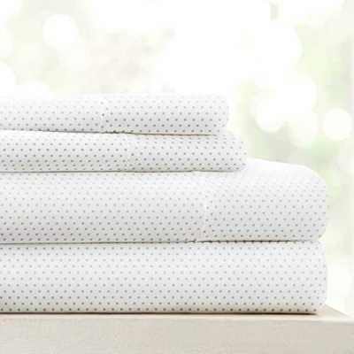 Image of Linen Market Sheet Set, Microfiber, Stippled Light Gray, California King