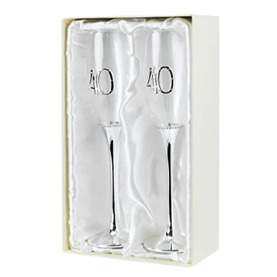 Image of Widdle Gifts Ltd 40th Anniversary Champagne Flutes with Silver Stem Set of 2 Ruby