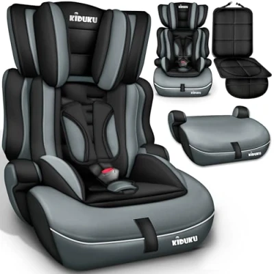 Image of KIDUKU® Safety Car Seat Booster 3 in 1 for Childs and Babys from 9 36 kg (20 lbs 80 lbs) or 12 Years Convertible, universal approved to ECE R44/04 Group + 2 black/grey