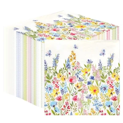 Image of Talking Tables Table Kind 100 x Bulk Pack Soft Paper Napkins Disposable White Floral Party Serviettes for Weddings or Everyday Use Eco Friendly Home Compostable Recyclable Made in EU 2ply 33cm