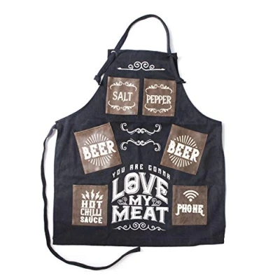 Image of Boxer Gifts Men&#039;s Love My Meat Novelty Mans BBQ Cooking Apron Heavy Duty Canvas Gift For Him Birthday, Black, One Size UK