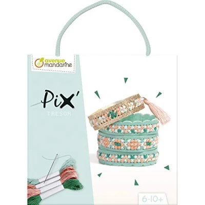 Image of Avenue Mandarine Ref KC129C Creative Box Pix Tresor All In One Cross Stitch Blue 2 Bracelets to Make, Full Instructions Supplied, Suitable for Ages 6 10+