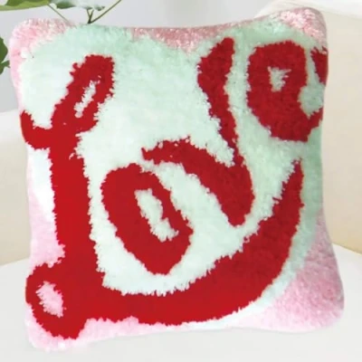 Image of ZFFLYH Latch Hook Kits DIY Throw Pillow Cover Sofa Cushion Embroidery Craft Kit for Adults And Beginners Pattern Printed Canvas Creativity Crochet Gift 17X17 Inch,Love