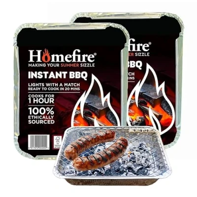 Image of Topline Disposable Instant BBQ Tray Pack of 2 Barbecue Light Charcoal Grill with Card. Ideal for Garden BBQs, Camping Grill, Outdoor Parties or Picnic. (HDBT2)