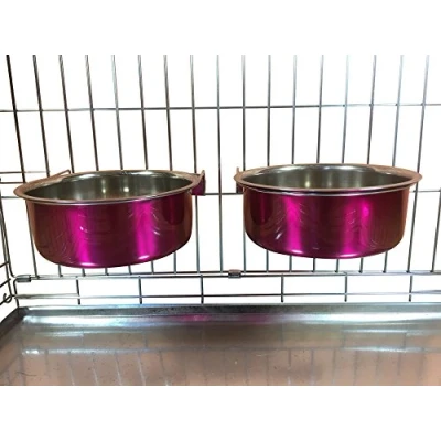 Image of Ellie Bo Pair of Dog Bowls For Crates, Cages or Pens and 3 Sizes (2.0Ltr Large, Pink)