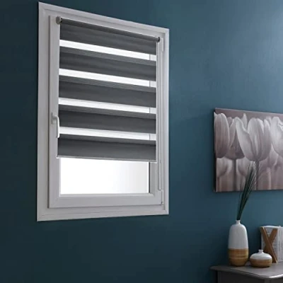 Image of MADECOSTORE Day and Night Double Roller Blind, Anthracite, L 123 x H 250 cm, Attachment with or without drilling, matching chain