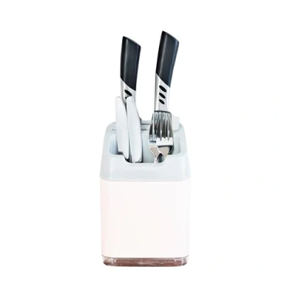 Image of Minky Utensil Caddy, Holder with Knife Slots, Kitchen Organiser &amp; Drainer, Sleek for Accessories, Made in The UK (Pastel Pink)