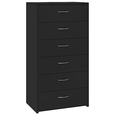 Image of vidaXL Black Sideboard with 6 Drawers Versatile Organized Storage Solution made from Durable Engineered Wood Ideal for Living Room, Bedroom or Office