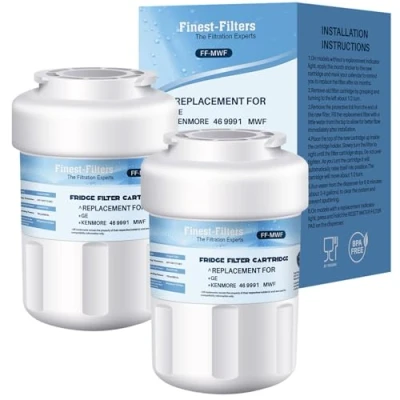 Image of Fridge Freezer Water Filter Compatible with GE MWF, SmartWater, MWFP, MWFA, GWF, HDX FMG 1, WFC1201, GSE25GSHECSS, PC75009, RWF1060, 197D6321P006, Hotpoint HWF, HWFA, Kenmore (2 Pack)