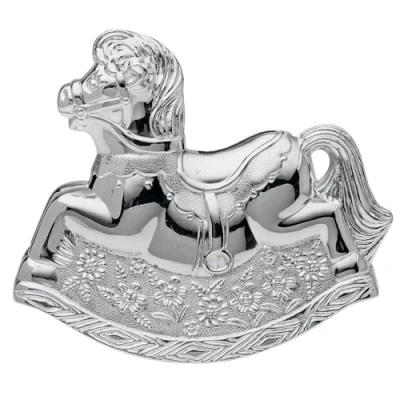 Image of Christening Gifts. Girls Silver Rocking Horse Money Box