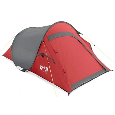 Image of Trail 2 Person Pop Up Tent, Lightweight Man Festival Camping Fast and Easy to Pitch, Single Skin with 1500mm Hydrostatic Head, Carry Bag Included (216cm x 118cm 90cm)