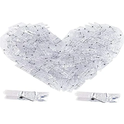 Image of Gendako 100 Pieces Transparent Plastic Clothes Pegs Mini Photo Clips 3.5 cm Decorative for Wedding, Party, Christmas, Crafts