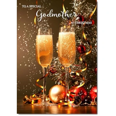Image of doodlecards Godmother Christmas Card Champagne Medium Size for with Plain Envelope
