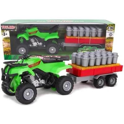 Image of Toyland® Farm Quad &amp; Trailer Playset 1:16 Scale Free Wheel Action Boys Toys