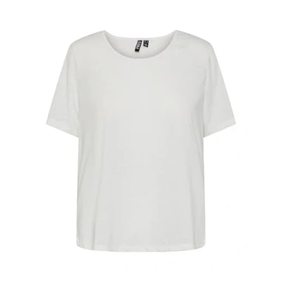 Image of PIECES Women&#039;s Pcsylvie Ss Linen Top Noos Bc T Shirt, Bright White, S