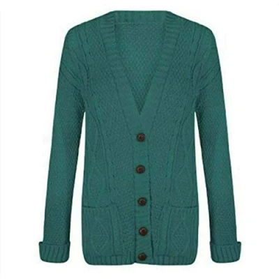 Image of WearAll Womens Cable Knitted Button Cardigan Long Sleeve Ladies Boyfriend Top Teal 20 22