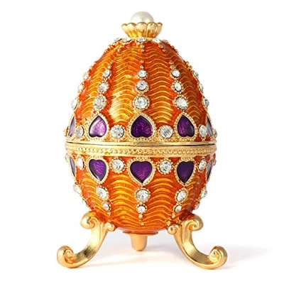 Image of QIFU Vintage Hand Painted Yellwo Easter Egg Style Trinket Box with Rich Enamel and Sparkling Rhinestones