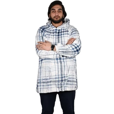 Image of True Face Blanket Hoodie Unisex Oversized Ultra Plush Soft Giant Ladies Sherpa Hooded Long Sweatshirt White Blue Thin One Size
