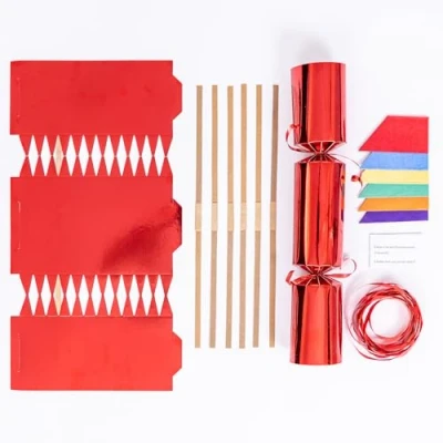 Image of evelay Pack 24 Make Your Own Christmas Crackers Kit Foil DIY Fill Snaps Hats &amp; Jokes (Red)