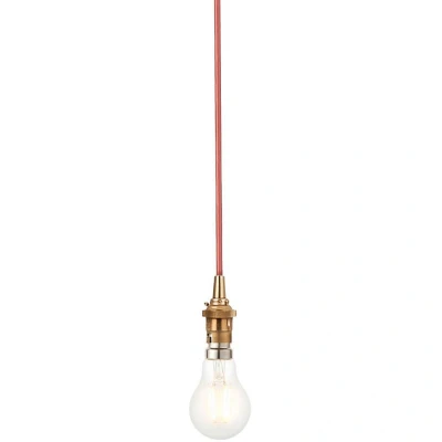 Image of Endon Eltham Slim Pendant Ceiling Light Brushed Aged Brass Plate Red Flex 1x B22