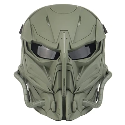 Image of Tactical Airsoft Mask, Grey Lens Full Face Skull Paintball Protective Mask for Cs Wargame Halloween Cosplay Costume Party (OD)
