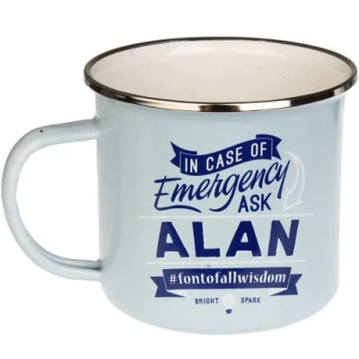 Image of FabFinds Coffee Mug Personalised Enamel Tea Cup (Alan)