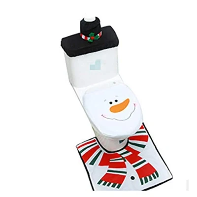 Image of Christmas Decoration Novelty Santa Elf Reindeer Snowman Toilet Seat Cover, Tank &amp; Rug Bathroom Set (Snowman)