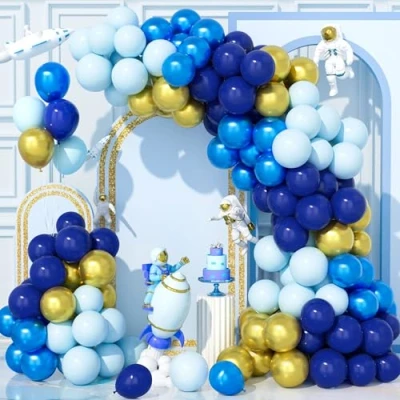 Image of Teselife 143Pcs Navy Blue Gold Balloon Arch Kit, Metallic Party Balloons Garland Kit for Birthday Baby Shower Wedding Anniversary Carnival Decorations Supplies