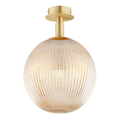 Image of Paloma Globe Ceiling Light Honey Lister (Fluted), Brushed Brass