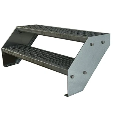 Image of Kaminbau Mierzwa Premium Steel Staircase Galvanised 2 Steps (Width 120 cm) Height 38 cm Weatherproof Grate Step Garden Stairs
