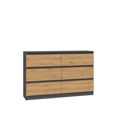 Image of CDF Malwa M6 120 Chest of Drawers, Colour: Anthracite, Artisan Oak, Cabinet for Documents, Small Items, Ideal Living Room, Bedroom, Children&#039;s Teenager&#039;s Room and Office, 6 Spacious Drawers