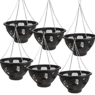 Image of Trendi® Easy Filling Hanging Baskets/Planters Black 15&quot;/ Indoor Outdoor Garden Porch Decoration With Chain 46cm (6)