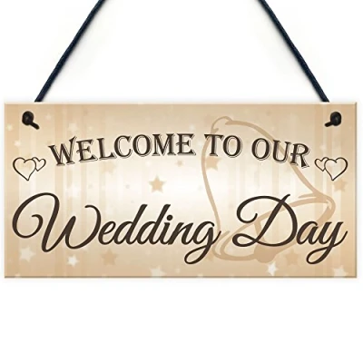 Image of RED OCEAN Welcome To Our Wedding Day Hanging Decor Plaque Guest Entrance Greeting Sign