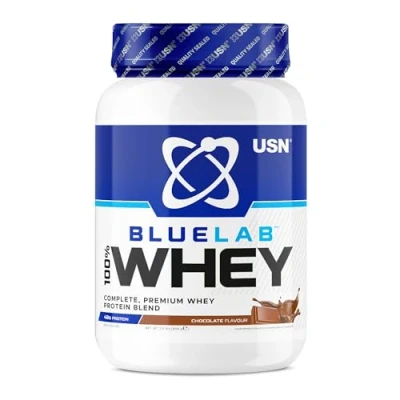Image of USN Blue Lab Whey Protein Powder: Chocolate 908g Post Workout Isolate Muscle Building Powder Supplement With Added BCAAs
