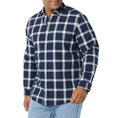 Image of Amazon Essentials Men&#039;s Long Sleeved Regular Fit Stretch Poplin Shirt, Navy White Buffalo Plaid, S