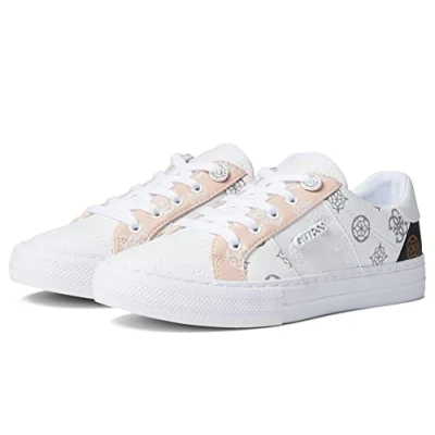 Image of GUESS Women&#039;s Loven Sneaker, White/Pink 680, 5 UK