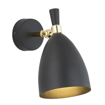 Image of Charlotte Dome Wall Lamp Black Structure, Brass Elements