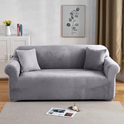 Image of PETCUTE Elastic sofa covers 2 Seater slipcovers velvet thick couch cover Grey