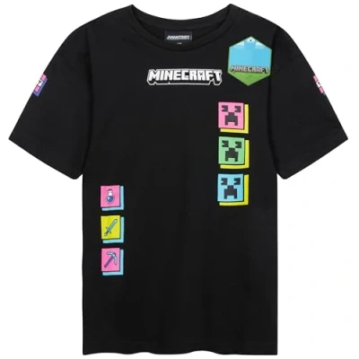 Image of Get Trend Minecraft Top Boys Teens T Shirt Soft Breathable Creeper Short Sleeve Crewneck Casual Summer Gamer Gifts (7 8 Years, Black 1 Pck)
