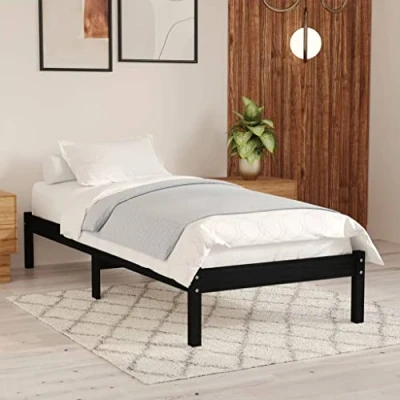 Image of vidaXL Modern Bed Frame Solid Pinewood Black Finish Sturdy &amp; Easy to Assemble For 100x200 cm Mattress (Mattress Not Included)