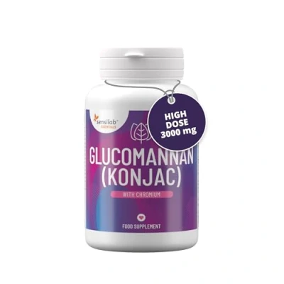Image of Glucomannan (Konjac) 3000 mg High Dose Capsules with Chromium, Vegan, Additives Free, Allergen Non GMO, 180 by Sensilab Essentials
