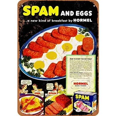 Image of Hormel Spam Eggs Metal Sign Retro Vintage Tin Poster Wall Art Decor 8x12 Inches