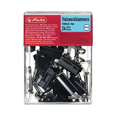 Image of Herlitz 32mm Fold Back Clips Black (24 Pieces)
