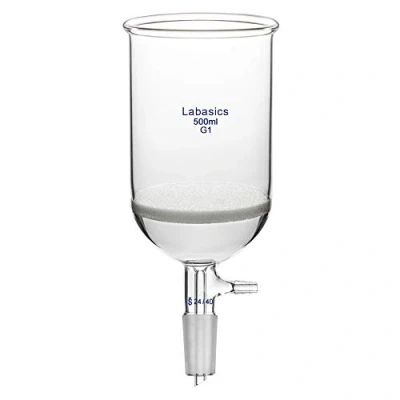 Image of Labasics Borosilicate Glass Buchner Filtering Funnel with Coarse Frit (G1), 95mm Inner Diameter, 120mm Depth, 24/40 Standard Taper Joint and Vacuum Serrated Tubulation (500ml)
