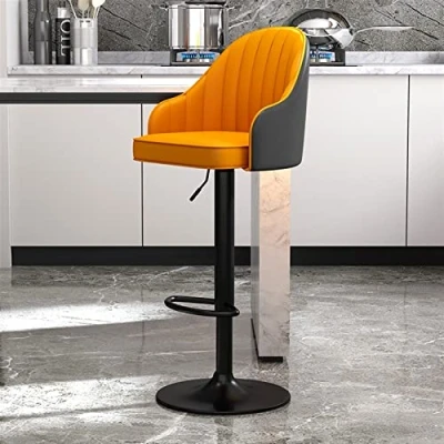 Image of FLBT PU Leather high Stool with Back Set of 2 Swivel Island Adjustable Chairs Counter Height Bar Stools, Black Metal Legs Kitchen Chair, Suitable for Home Bars, Bistros, Restaurants (
