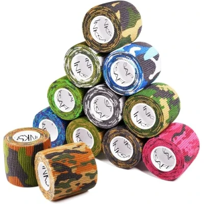 Image of Inksafe Camouflage Assorted Colours Self Adherent Cohesive Bandages 5cm x 4.5m Box of 12 Uses Include Tattoo Grip Wrap, Vet Tape for Wrist and Ankle Sprains
