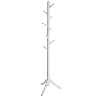 Image of VASAGLE Standing Coat Rack, Solid Wood Tree Shaped Rack with 8 Hooks, 3 Height Options, for Clothes, Hats, Bags, Living Room, Bedroom, Home Office, White RCR60WT
