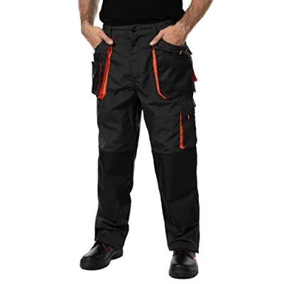 Image of Mazalat Mens Work Trousers, Cargo Combat Trousers Men with Knee Pads Pockets, Multi Function Large Sizes S 3XL, Combats for Men, Quality Workwear, Black/Orange, 48
